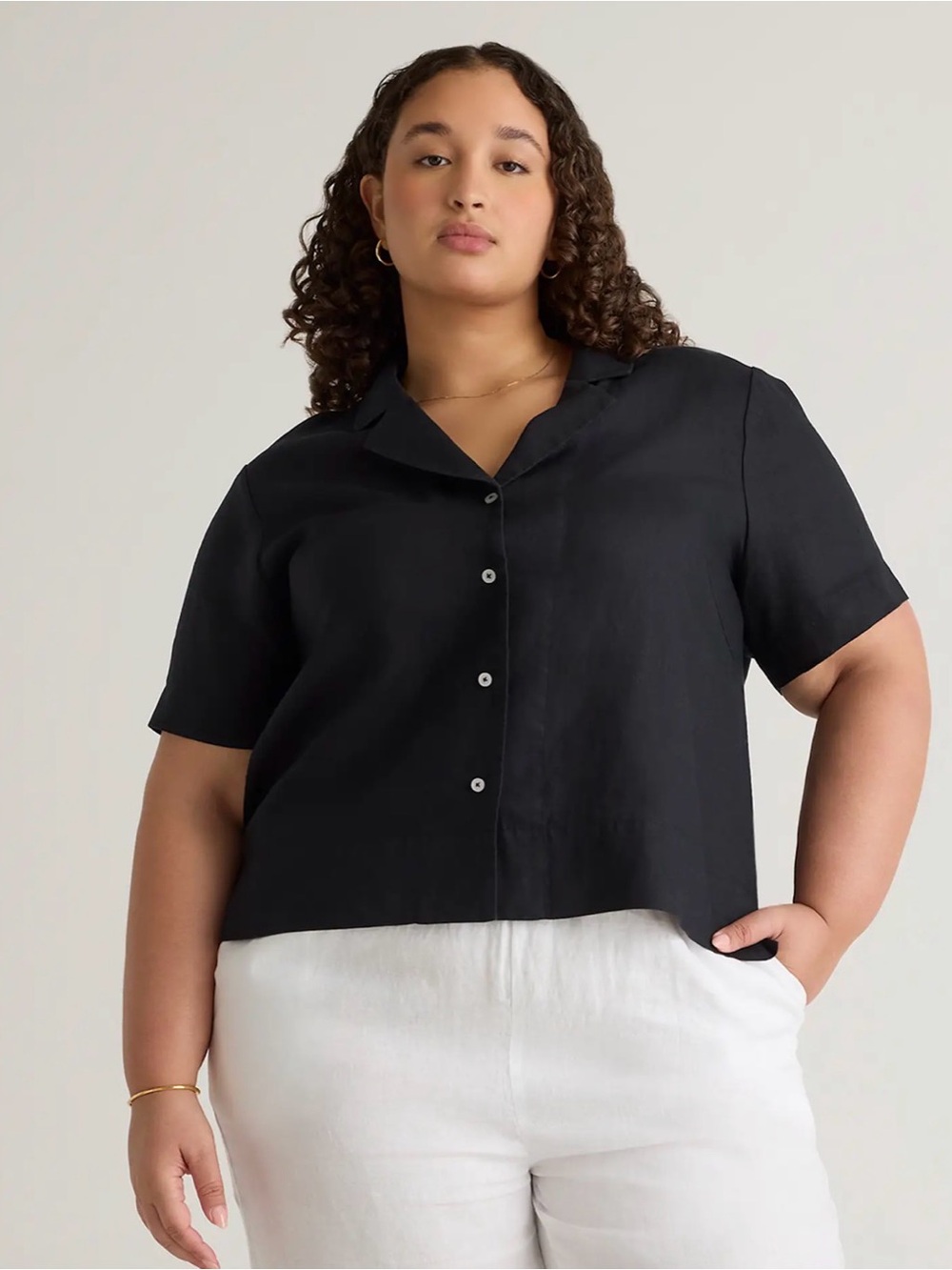 100% European Linen Short Sleeve black Shirt size 2X